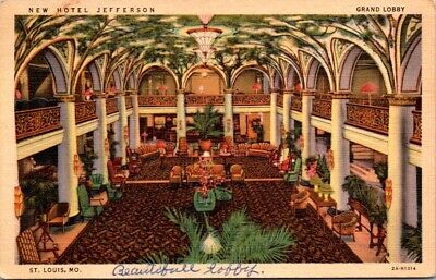 Vintage Postcard View of Lobby Hotel Jefferson St. Louis Missouri MO        Y239