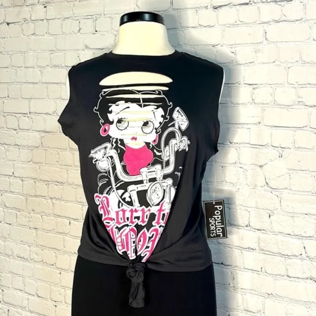 Betty Boop crop sleeve tee, cut out front,  “born to boop” L & M available