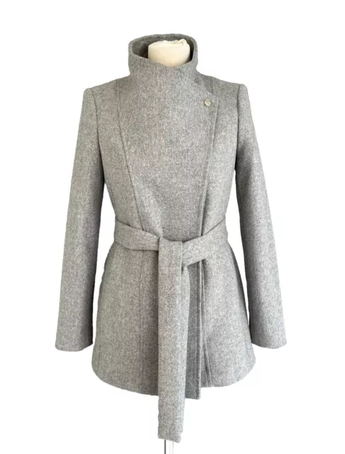 Ted Baker Coat Paria grey wool cashmere blend Short wrap SIZE 1 UK 8