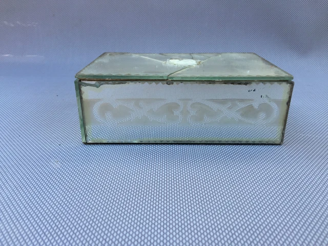 Boîte à Bijoux Ancienne - Laiton Et Verre Gravé, état TBE, Origine France