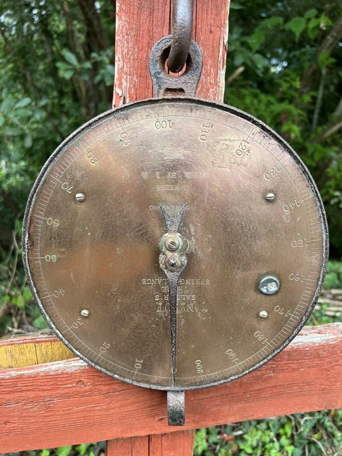 ANTIQUE SALTERS SPRING Balance Scale 200IBS Brass And Iron £52.72 ...