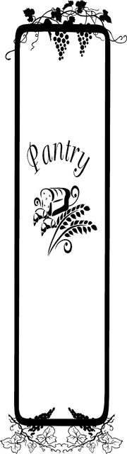 Pantry door w/ design around corners vinyl decal grape vines, wheat and bread