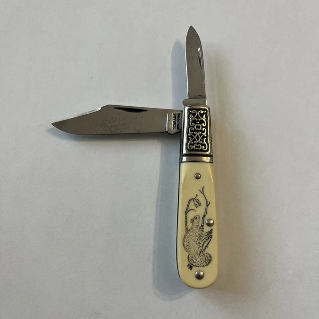 Vintage Rare  Schrade USA SC506 Scrimshaw Barlow Pocket Knife Squirrel Theme