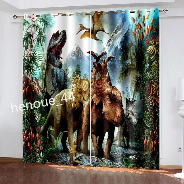 Bedroom Curtains Ring Top Jurassic World Dinosaur Blackout Door Decor UV Protect