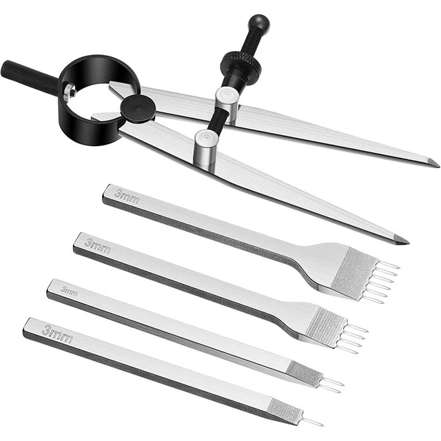Leder MeißEl Set, Zinken Diamant SchnüRs Tich MeißEl Locher Werkzeug und Fl O1E3