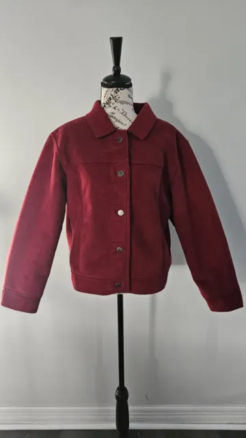 J. Jill Womens Jacket Medium Sherpa Lined Velvet Long Sleeve Red