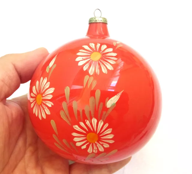 Old Vintage USSR Ukraine Glass Christmas Ornament Xmas Tree Decoration Big Ball