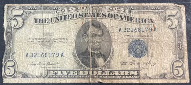 Series 1953 A $5 Silver Certificate Misaligned Seal And Uneven Cut Error
