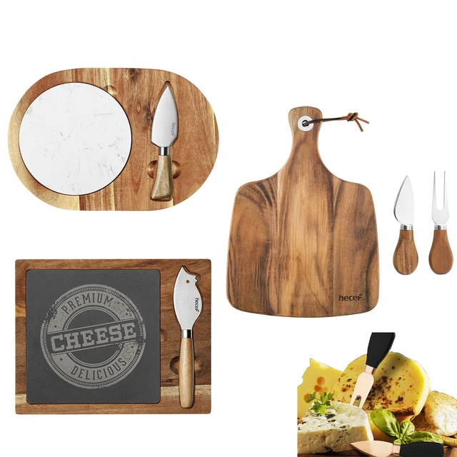 Acacia Wood Cheese Board Gift Set Charcuterie Serving Platter Slate with Knife