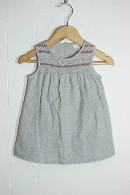 The Little White Company Baby Embroidery Dress -Grey- Age 9-12 Months (Na114)