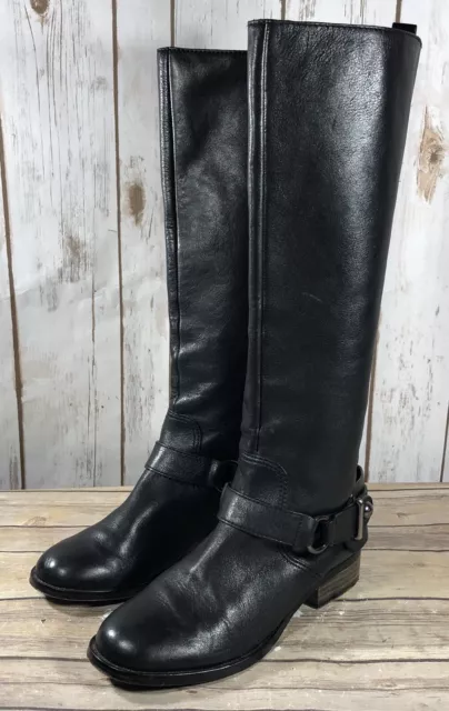 Coach Natalie Riding Tall Harness Boots Womens Size 7 Leather Pull On Black