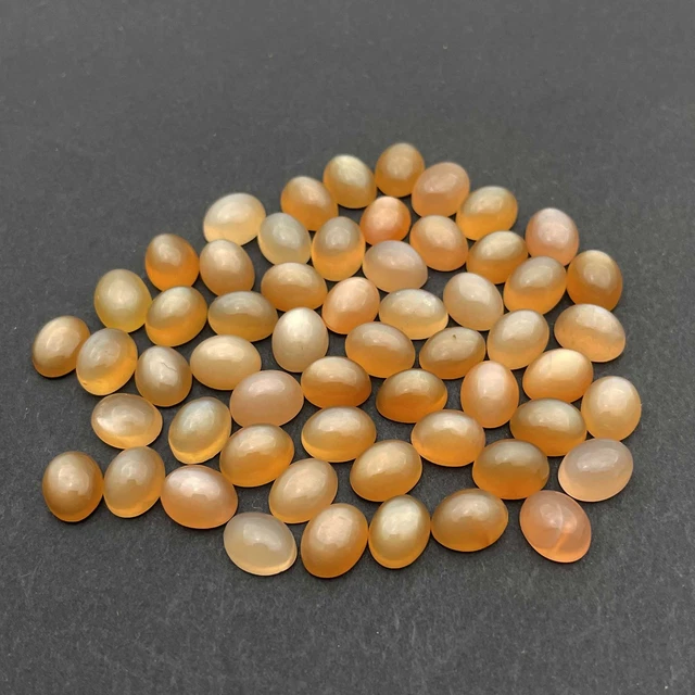 Natural Peach Moonstone Oval Cabochon Loose Gemstone Lot 49 Pcs 7*9 MM 102 CT