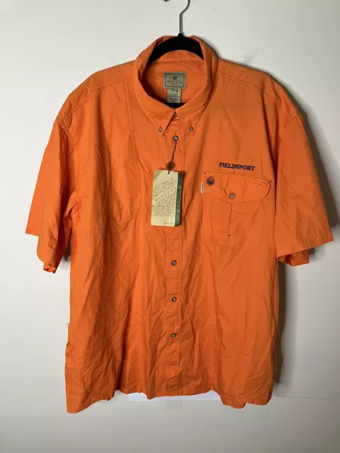 Beretta Upland Shooting Shirt Mens 3XL Short Sleeve Button Up Blaze Orange Shirt