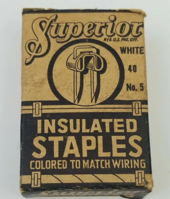 Antique Superior Insulated Wiring Staples White No.5  Box & Staples