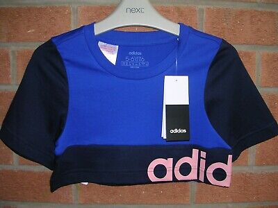 BNWT ADIDAS Ragazze Nero Blu Rosa Crop T-shirt girocollo sport danza età 5-6 116cm NUOVO