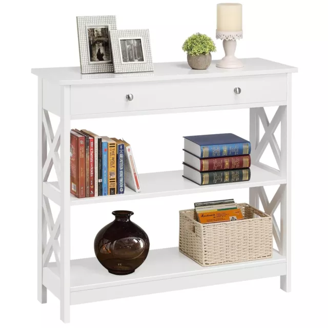 Console Table for Hallway Slim Sofa Table with Drawer & Storage Shelves White