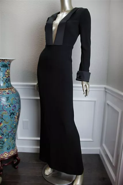 New GIORGIO ARMANI Black Satin Tux Tuedo Trim Mulberry Silk Gown Long Dress 38 2