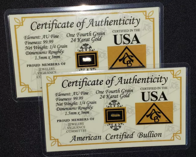 GOLD x20 ACB 1/4GRAIN 24K SOLID BULLION MINTED BAR 9999 FINE CERT/AUTHENTICITY 2