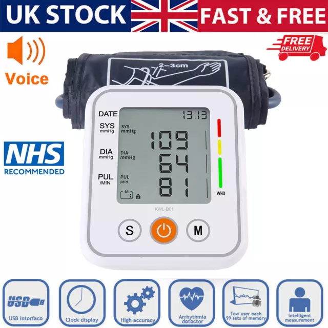 Automatic Digital Blood Pressure Montior BP Cuff Upper Arm Voice Machine NHS UK