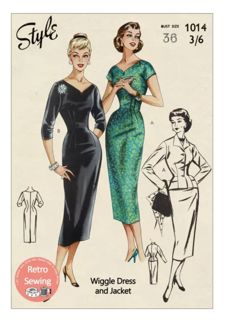 1950's Wiggle Dress and Jacket Bust 36 Sewing Pattern Reproduction