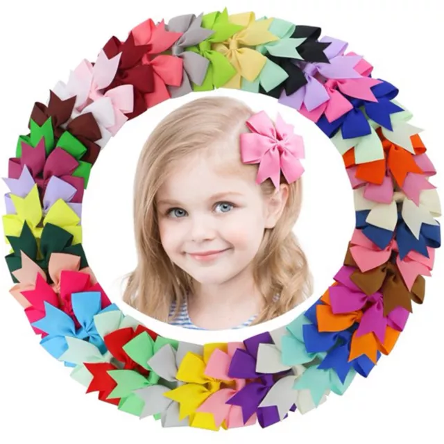 40Pcs Ribbon Bow Hair Clip Pure Color Hairpin Hair Accessories For Girls Kids