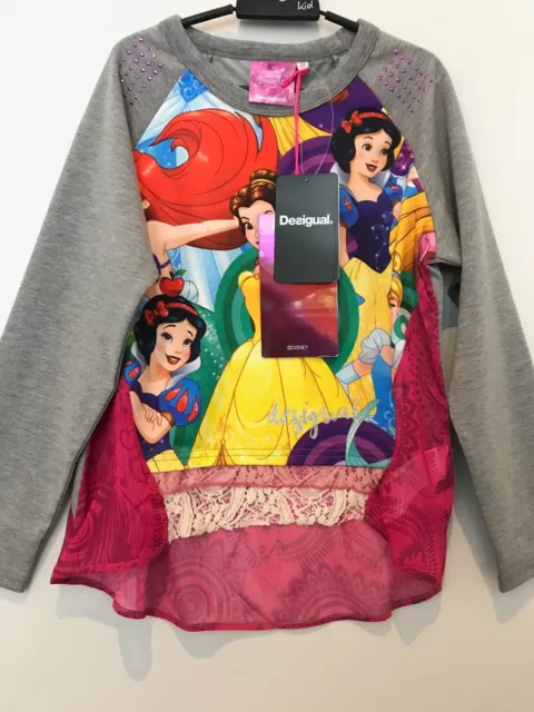 NEW! DESIGUAL Kids Designer Girls Top! DISNEY PRINCESS! Grey Sweat Top! RRP £54!