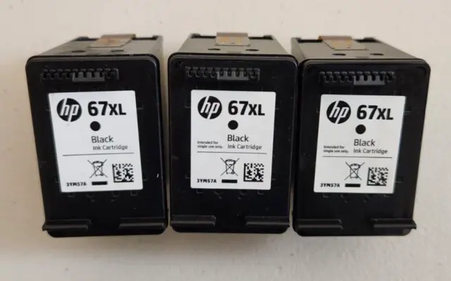 Lot of 3 Empty Genuine HP 67xl Black Ink Cartridges Never Refilled Virgin