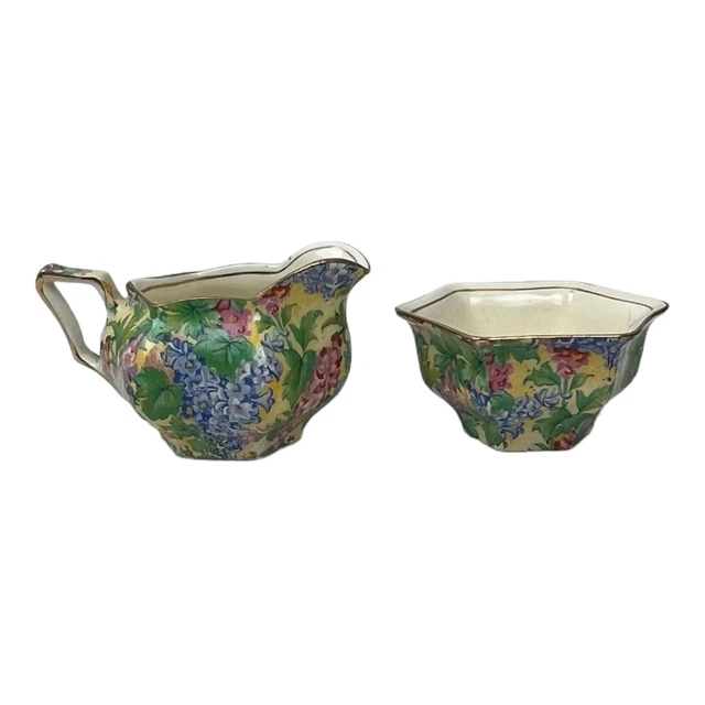 Chintz Royal Winton Somerset Creamer And Sugar Vintage 1930s Art Deco England