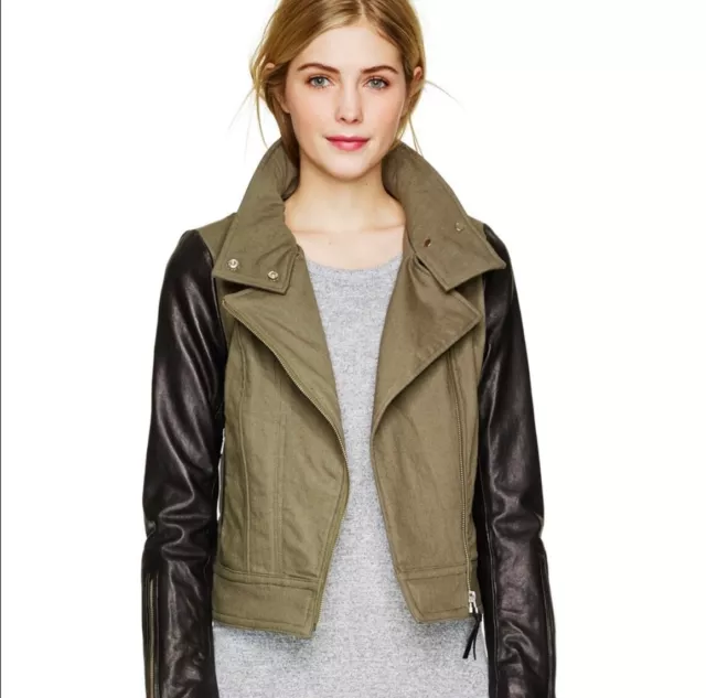 NWT Mackage Andra Khaki Lamb Leather Moto Jacket Women’s Size M