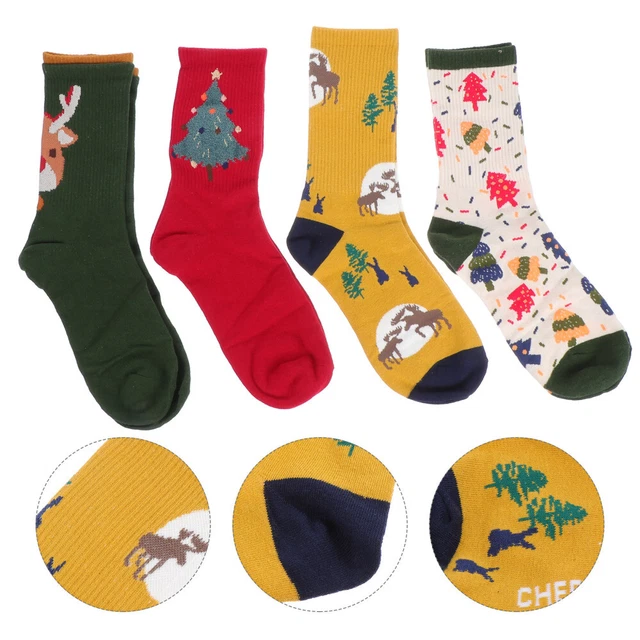4 Pairs Christmas Socks Slipper Xmas Girls Autumn And Women's