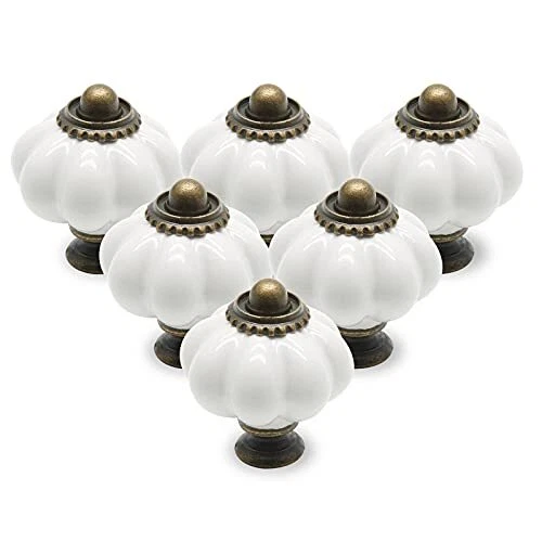 Seimneire 12pcs White Pumpkin Knobs Vintage Ceramic Cabinet Knobs Dresser Kno...