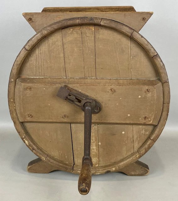 Antique Primitive Painted Wooden Crank Butter Churn w Original Brown Putty Paint Antique Primitive Painted Wooden Crank Butter Churn w Original Brown Putty Paint
