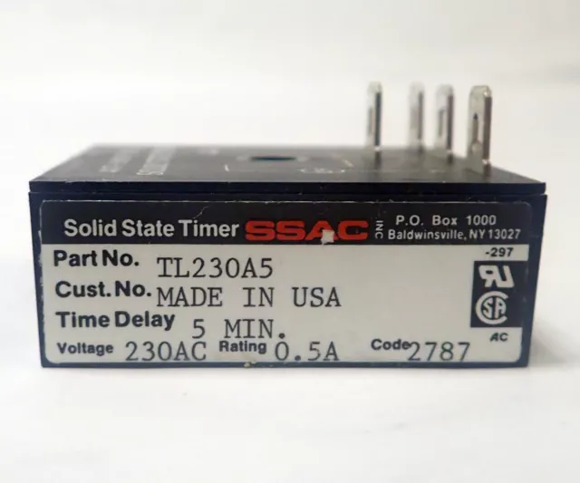 Ssac Tl230A5 Solid State Lockout Timer, 230Vac, 5 Minute