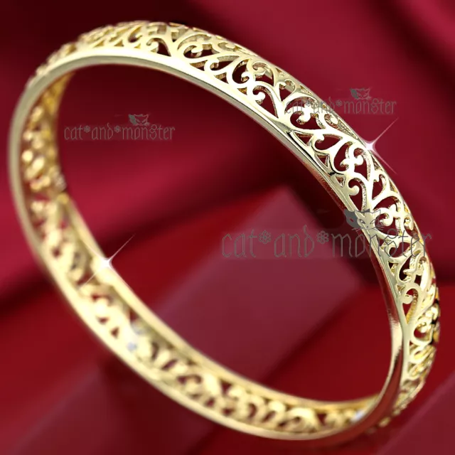 24K PLAIN GOLD GF INFINITY FILIGREE 8MM ROUND BAND GOLF BANGLE BRACELET GIFT new