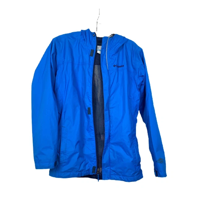 COLUMBIA Omni-Tech Full Zip Blue Rain Wind Jacket Child Large L With Hood