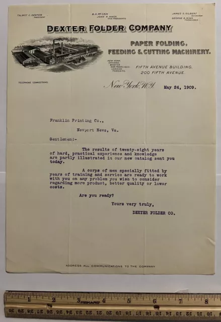 1909 Dexter Paper Folding, Feeding & Cutting Mahinery Co. Smokestacks Letterhead