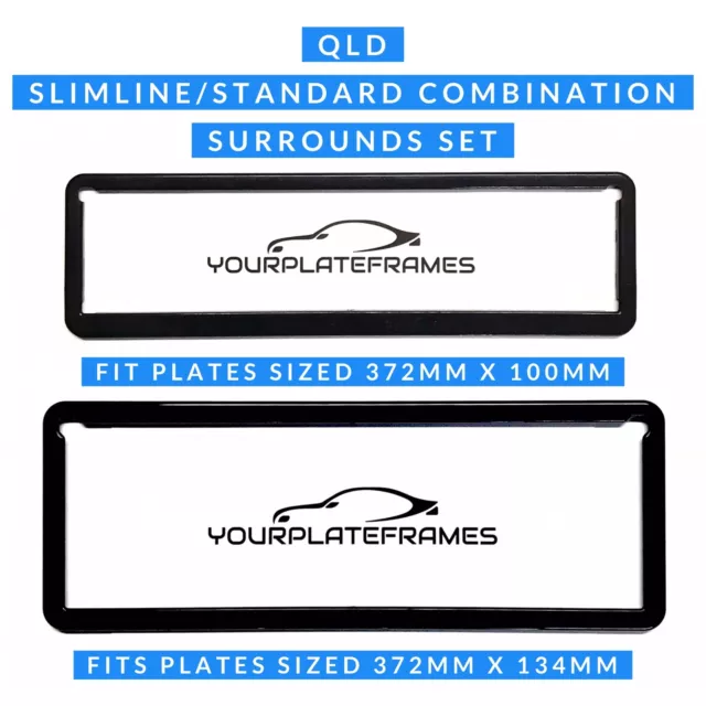 QLD Slimline/Standard Combination Black Number Plate Surrounds Set Front & Rear