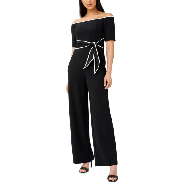 Adrianna Papell Womens Black Off-The-Shoulder Wide Leg Jumpsuit 2 BHFO 4286