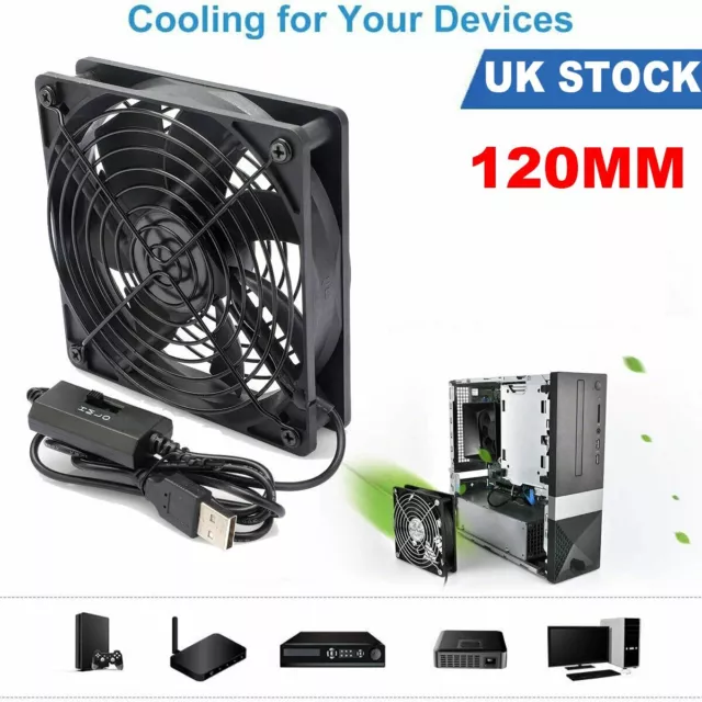 120mm DC 5V USB Cooler Black Silent Cooling Fan For Desktop PC Computer Case UK