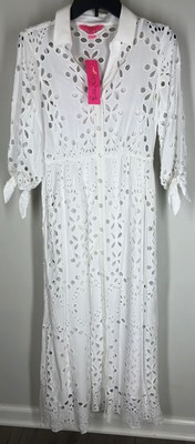 NWT LILLY PULITZER NEW $348 Resort White Soiree Eyelet Amrita Midi Dress 0