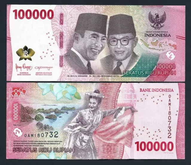 100,000 Indonesia New Type 2022 RUPIAH Circulated Currency 100000 IDR Cir