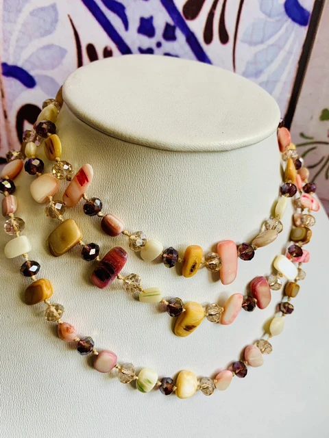 Avalaya Long Collier Multicolore Céramique Perles Soie Noir 95 Cm - Collier Floral Fait Main