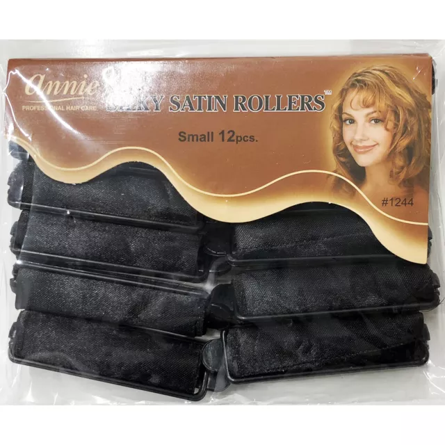 ANNIE SILKY SATIN FOAM ROLLERS #1244, 12 Count Black Small 5/8"