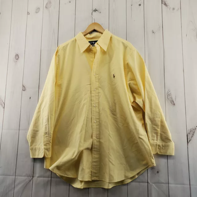 Ralph Lauren Shirt Mens 17.5 Yellow Cotton Button Down Long Sleeve Logo Classic