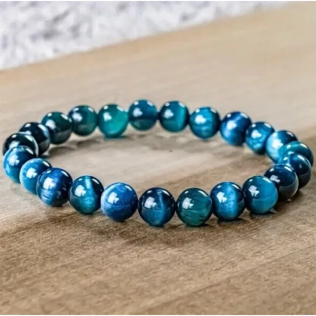 8MM Blue Tiger's Eye Bead Healing Reiki Balance Men Women Bracelet Gifts