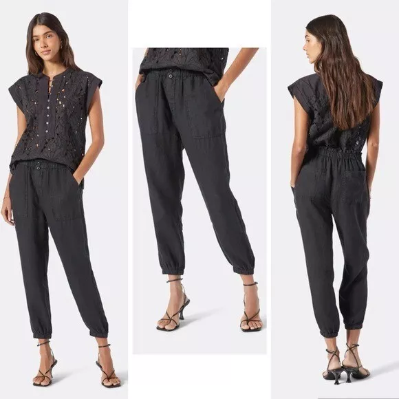 NWT Joie Derren B Linen Paperbag Black Jogger Pants Size Small