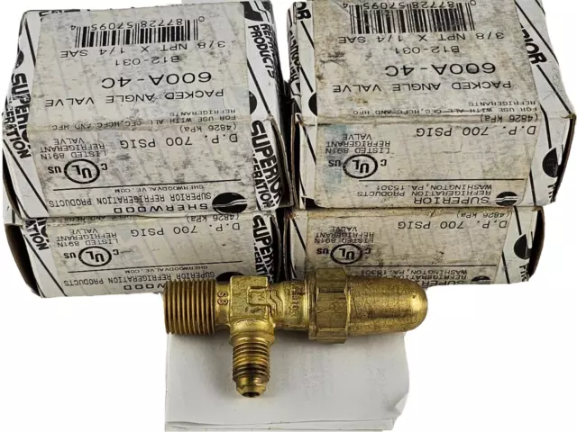 NEW Superior Valve 600A-4C Forged Brass Angle Valve 3/8"NPT x 1/4"SAE (Lot of 4)