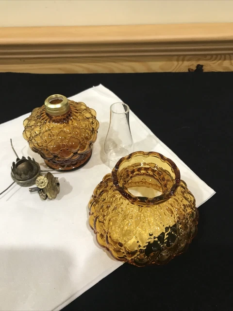 Miniature Amber Glass Diamond Quilt pattern Miniature Oil Lamp Shade 4" base 8