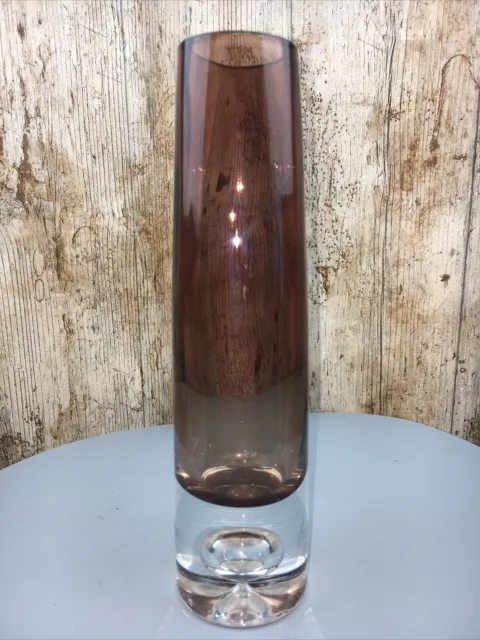 Vintage Dark Smoked Aseda Glasbruk Art Glass Vase  Bubble Base Sweden 23.5cm