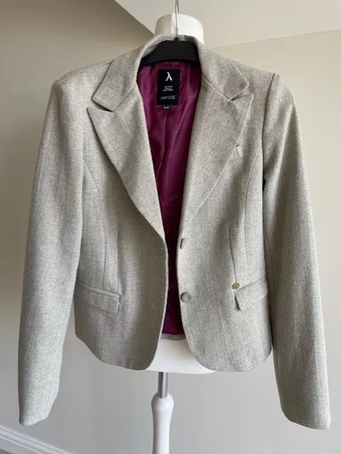 Amy Gee Women's Blazer Jacket Beige/gold thread, lined,  Exc cond, size UK 14